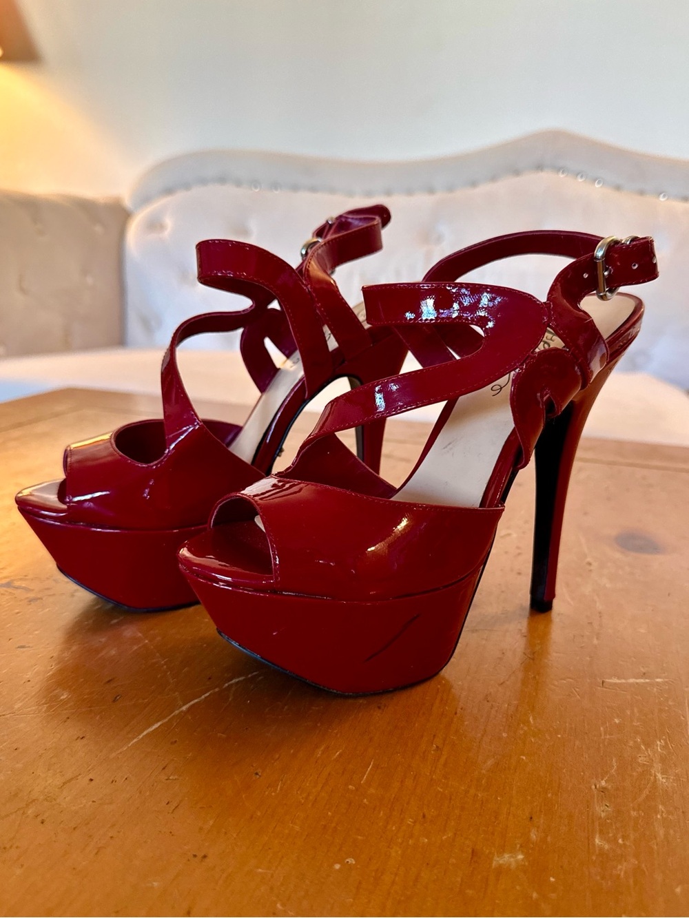 Fergie Patent Red Platform Peep-Toe High Heels - Women